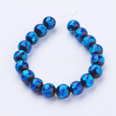 Handmade Silver Foil Glass Lampwork Beads Strands FOIL-J011-10mm-07-1