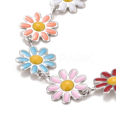 Enamel Daisy Link Chains Bracelet BJEW-P271-01P-06-1
