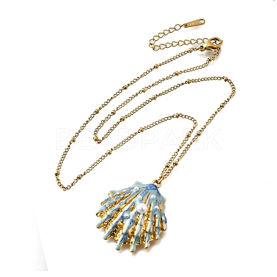 Summer Beach 304 Stainless Steel Light Sky Blue Enamel Pendant Necklaces for Women NJEW-U043-01B-G-1