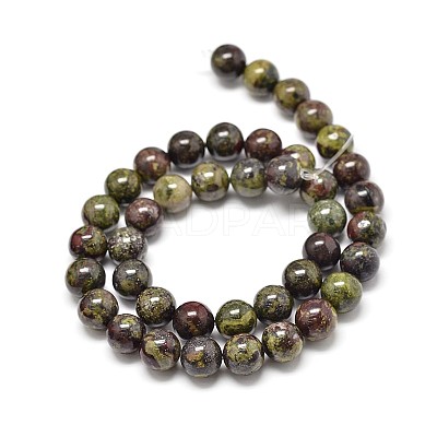 Natural Dragon Blood Jasper Round Beads Strands G-P075-04-8mm-1