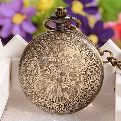 Filigree Flat Round Alloy Pendant Pocket Quartz Watch Necklaces WACH-L024-07-1