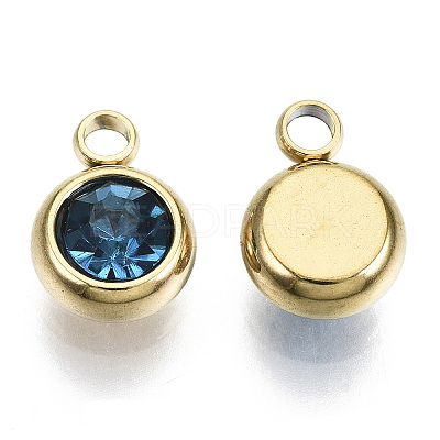 PVD Vacuum Plating 201 Stainless Steel Rhinestone Charms STAS-S068-09G-1