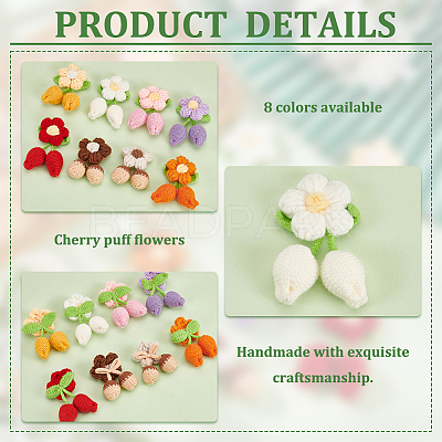 8Pcs 8 Colors Handmade Crochet Cotton Flower Ornaments AJEW-FG0004-12-1