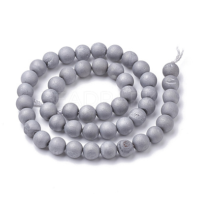 Electroplate Natural Druzy Geode Weathered Agate Beads Strands G-S284-6mm-07-1