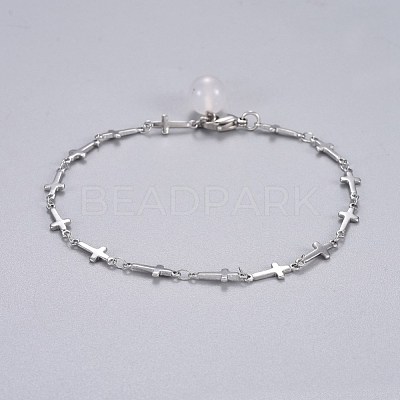 304 Stainless Steel Cross Link Anklets AJEW-AN00254-05-1