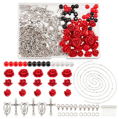 Religion and Rose Beads Necklace DIY Making Kit DIY-FH0004-05-1