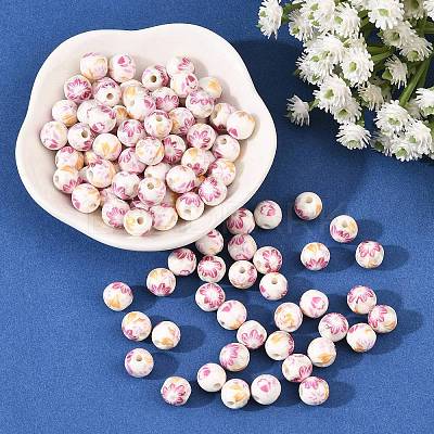 Floral Printed Porcelain Beads PORC-Q199-8mm-12-1