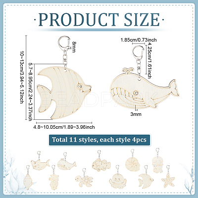 44Pcs 11 Style Wood Pendant Decorations HJEW-PH02316-1