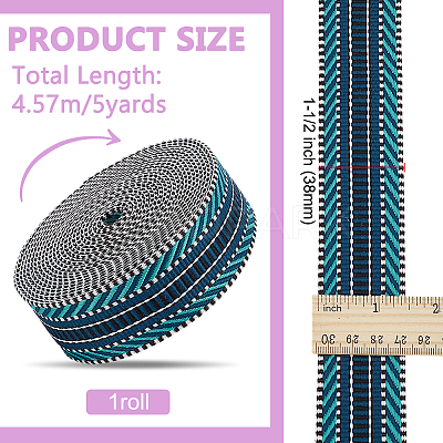 5 Yards Polyester Striped Jacquard Ribbon OCOR-WH0078-287C-1