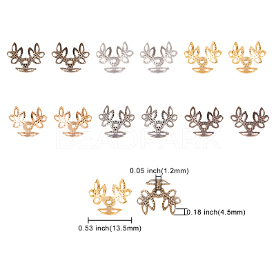 210Pcs 6 Colors 3-Petal Iron Bead Caps IFIN-CJ0001-66-1