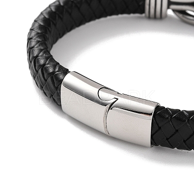 Men's Braided Black PU Leather Cord Bracelets LS-BJEW-K243-19AS-1