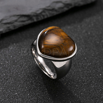 304 Stainless Steel with Natural Tiger Eye Finger Rings for Men FS-WG9BB25-04-1