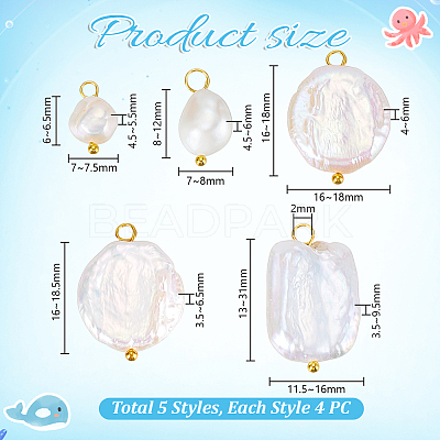 20Pcs 5 Style Natural Pearl Pendants PALLOY-PH01822-1