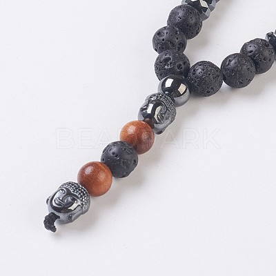Natural Lava Rock Beaded and Natural & Synthetic Mixed Stone Pendant Necklaces NJEW-I221-02-1