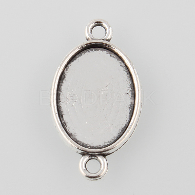 Tibetan Style Alloy Flat Oval Cabochon Connector Settings TIBE-M022-06AS-1