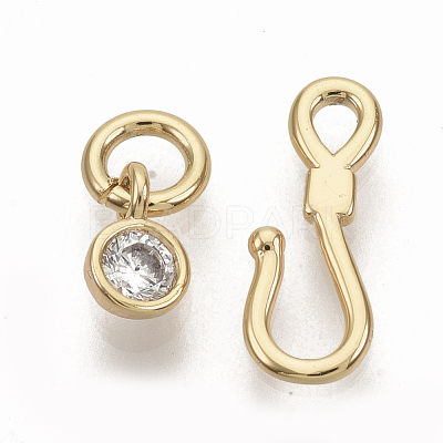 Brass Micro Pave Clear Cubic Zirconia Hook and S-Hook Clasps X-KK-T051-26G-NF-1