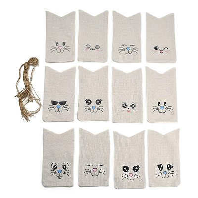 12Pcs 12 Styles Burlap Cute Easter Bunny Packing Pouches Drawstring Bags ABAG-A012-04-1