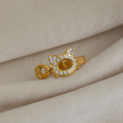 304 Stainless Steel Rhinestone Open Cuff Rings for Women LM3811-1-1