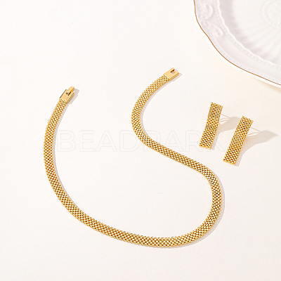 Elegant Iron Hollow Wide Chain Earrings & Necklaces Sets for Women HX7434-1