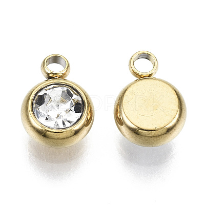 PVD Vacuum Plating 201 Stainless Steel Rhinestone Charms STAS-S068-G-1