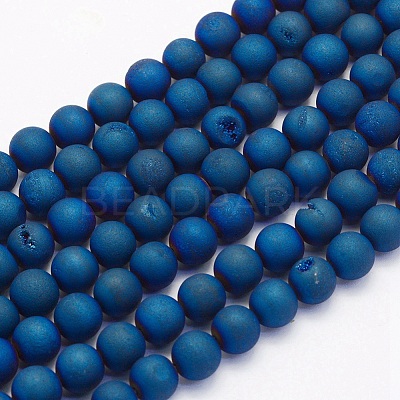 Electroplate Natural Druzy Agate Beads Strands X-G-G708-6mm-03-1