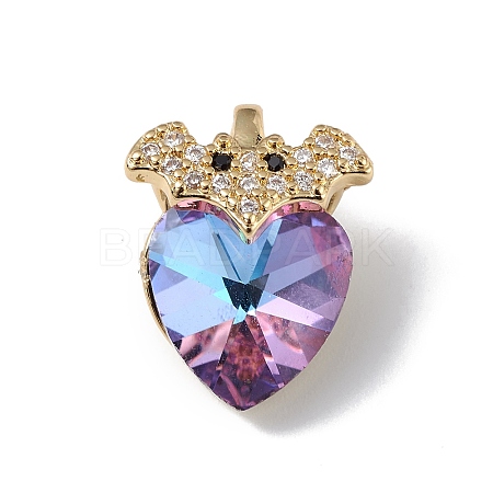 Real 18K Gold Plated Rack Plating Brass Micro Pave Clear Cubic Zirconia Pendants KK-C015-10G-05-1
