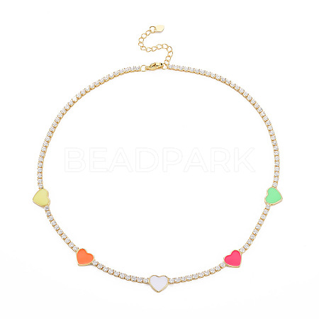Brass Cubic Zirconia with Enamel Pendant Necklaces NJEW-S418-04-1
