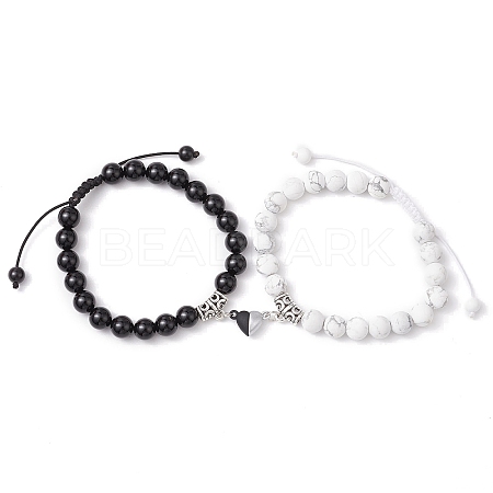 2Pcs 2 Styles Heart Couple Bracelets Sets BJEW-JB11166-1