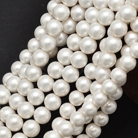 Round Shell Pearl Matte Surface Bead Strands BSHE-M011-08-6mm-1