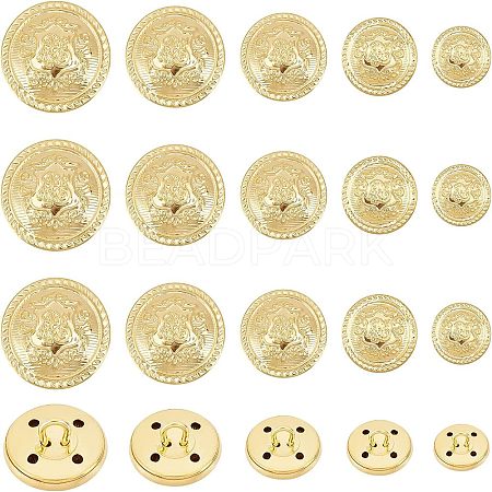 Olycraft 50Pcs 5 Style 4-Hole Brass Buttons BUTT-OC0001-18-1