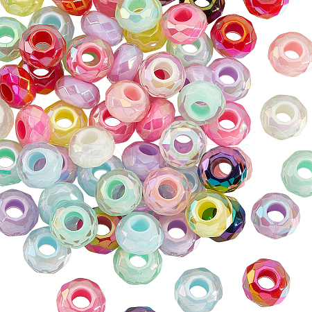 100Pcs UV Plating Rainbow Iridescent Acrylic European Beads MACR-PA0001-28-1