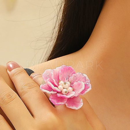 Plastic & Imitation Pearl & Brass Finger Rings for Women FS-WG6C53A-01-1