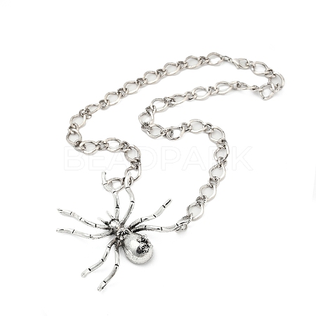 Alloy Crystal Rhiniestone Big Spider Pendant Necklaces for Women Men LS-NJEW-H061-01AS-1