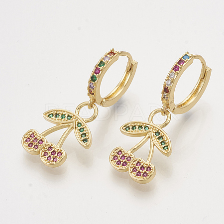 Brass Cubic Zirconia Dangle Hoop Earrings EJEW-S201-142-1