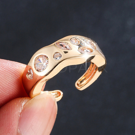 Brass Pave Clear Cubic Zirconia Cuff Open Rings WGCA67C-01-1
