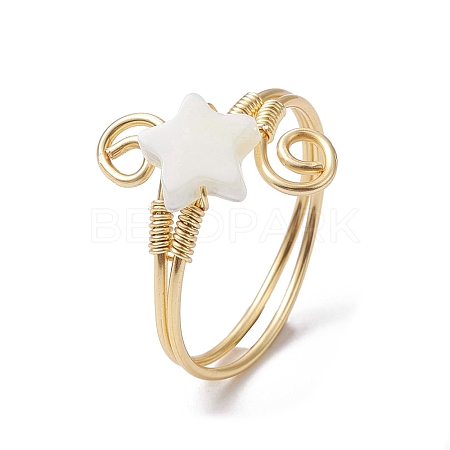 Natural Shell Cuff Ring RJEW-JR00645-01-1