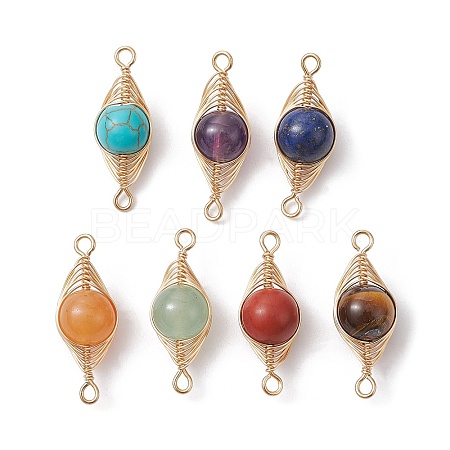 7Pcs 7 Styles Natural & Synthetic Mixed Gemstone Copper Wire Wrapped Connector Charms PALLOY-JF02517-01-1