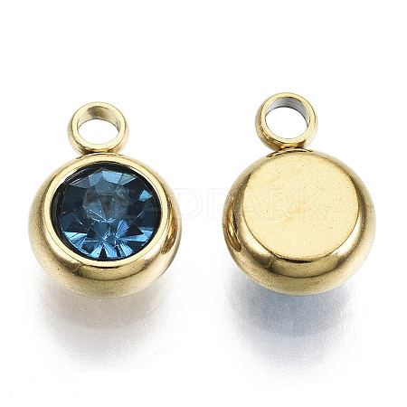 PVD Vacuum Plating 201 Stainless Steel Rhinestone Charms STAS-S068-09G-1