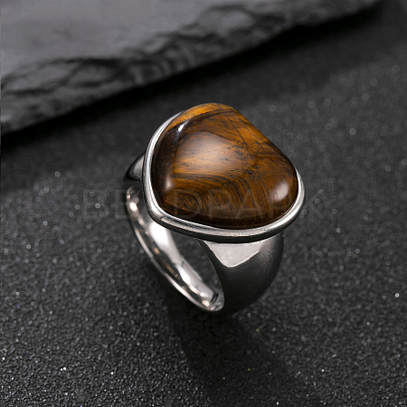 304 Stainless Steel with Natural Tiger Eye Finger Rings for Men FS-WG9BB25-04-1
