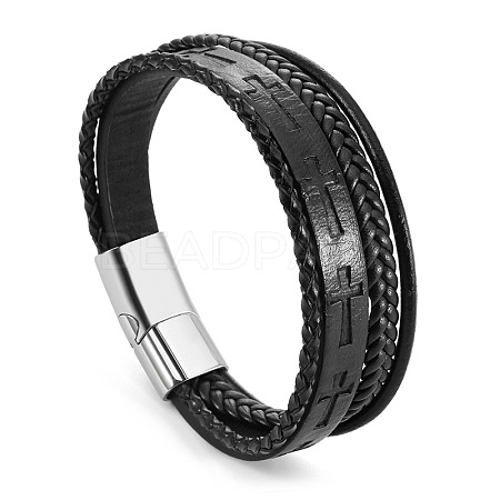 Multi-Layer Braided Leather Cord Bracelets PW-WG46409-02-1