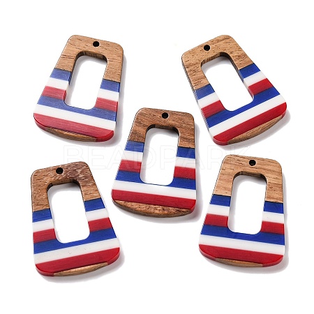 Independence Day Opaque Striped Resin & Walnut Wood Pendants RESI-U010-02O-1