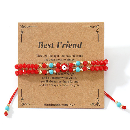Handmade Glass & Synthetic Turquoise Rondelle Beaded Multi-layered Braided Bead Bracelets LO5991-8-1