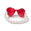 Heart Bowknot Transparent Glass & Shell Pearl Beaded Finger Rings RJEW-TA00123-4