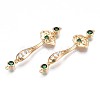 Brass Micro Pave Clear & Green Cubic Zirconia Connector Charms KK-N232-227-2