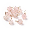 Natural Rose Quartz Copper Wire Wrapped Pendants G-B041-02G-14-1