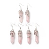 Natural Rose Quartz Bullet with Flower Dangle Earrings EJEW-G300-02P-01-1