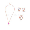 Oval Alloy & Natural Moonstone Pendant Necklaces & Stud Earrings & Rings Sets FS-WG10CC3-01-5