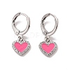 Clear Cubic Zirconia Heart Dangle Leverback Earrings with Pink Enamel EJEW-C030-11P-1