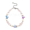 Dyed Synthetic Turquoise Starfish & Natural Rose Quartz Chip Beaded Anklets with 304 Stainless Steel End Chains AJEW-AN00733-01-2