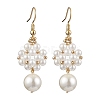 Shell Pearl with Brass Dangle Earrings for Women EJEW-TA00557-1